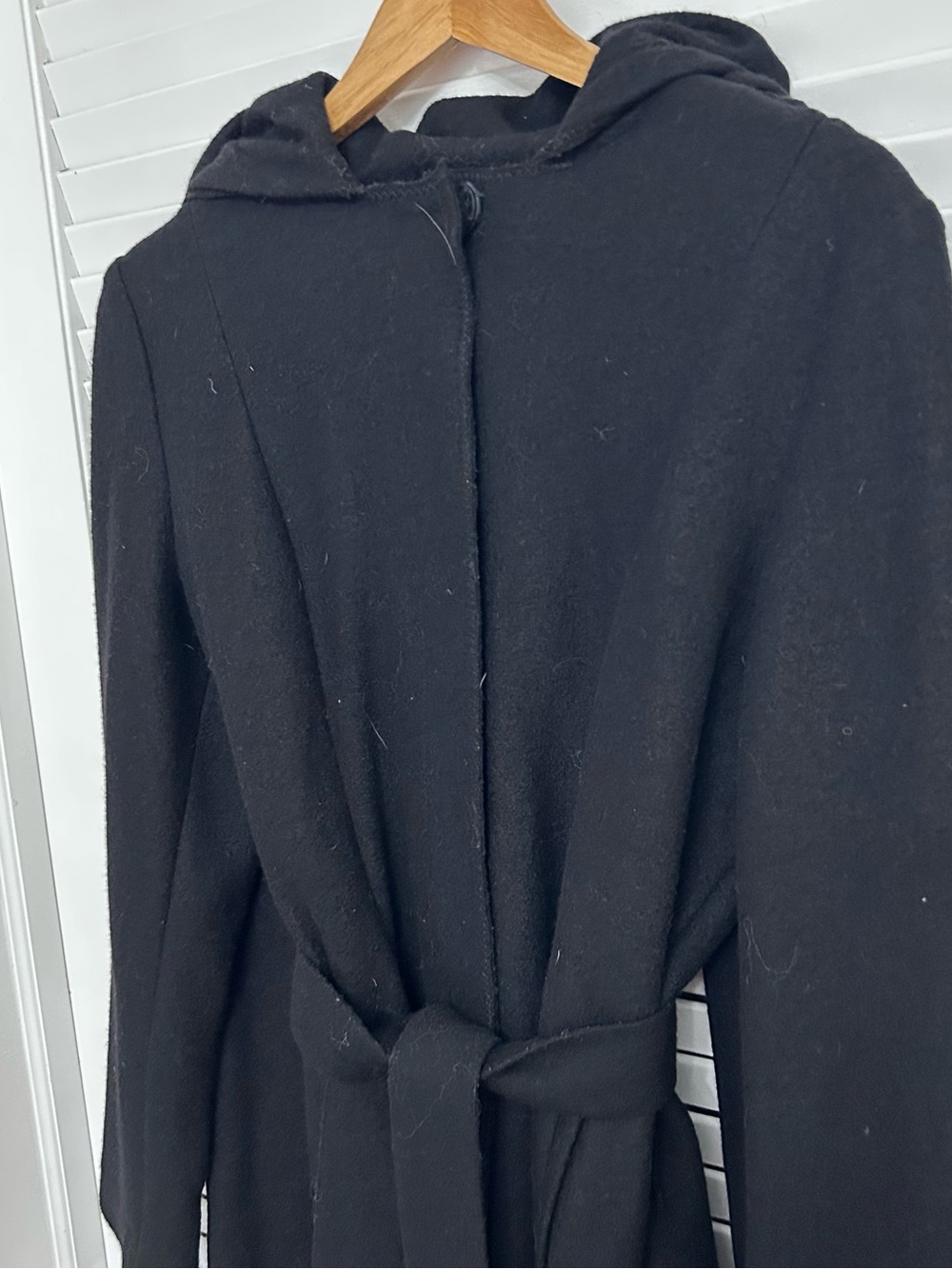 🖤MAKE OFFER🖤 Cole Haan Black Wool Attached Scarf Belted Winter Jacket Coat 8 - Picture 8 of 8
